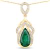 Image 1 : 14KT Yellow Gold 4.07ct Zambian Emerald and Diamond Pendant with Chain