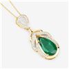 Image 2 : 14KT Yellow Gold 4.07ct Zambian Emerald and Diamond Pendant with Chain