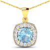 Image 1 : 14KT Yellow Gold 1.70ct Aquamarine and Diamond Pendant with Chain