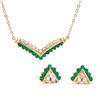 Image 1 : Plated 18KT Yellow Gold 1.00ctw Green Agate and Diamond Pendant with Chain and Earrings