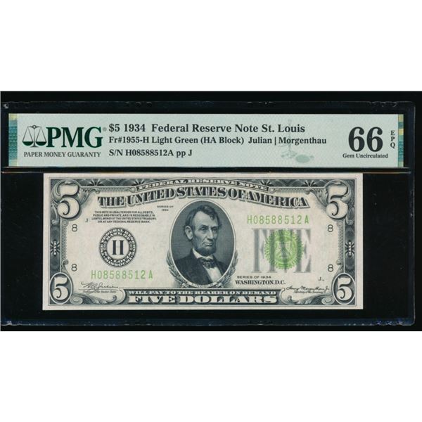 1934 $5 St Louis FRN PMG 66EPQ