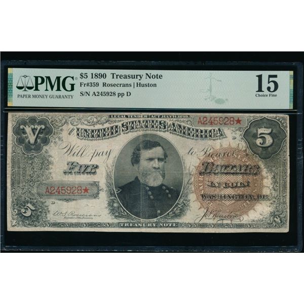 1890 $5 Treasury Note PMG 15