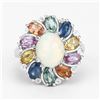 Image 2 : Plated Rhodium 1.69ct Opal and Multi Color Gemstone Ring