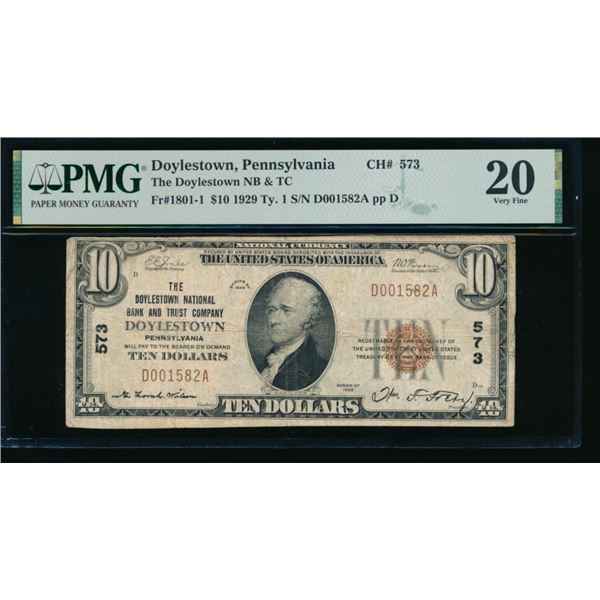 1929 $10 Doylestown PA National PMG 20