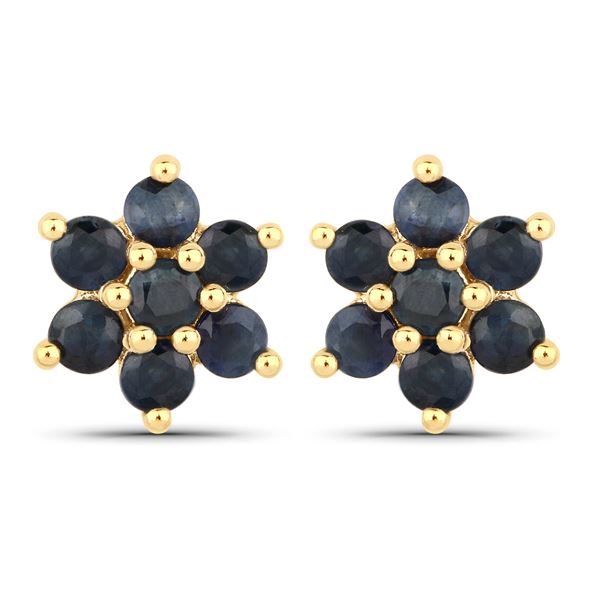 10KT Yellow Gold 0.84ctw Blue Sapphire Earrings