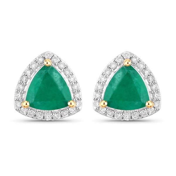 14KT Yellow Gold 1.27ctw Zambian Emerald and White Diamond Earrings