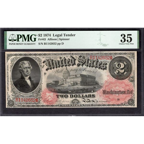 1874 $2 Legal Tender Note PMG 35