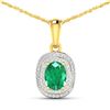 Image 1 : 14KT Yellow Gold 1.00ct Emerald and Diamond Pendant with Chain