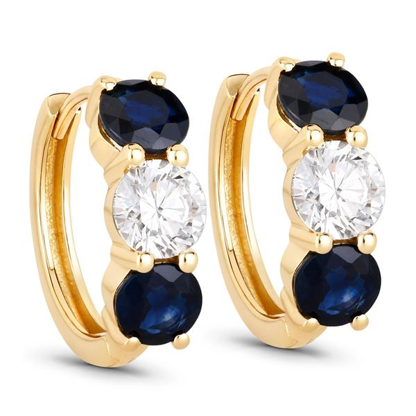 14KT Yellow Gold 2.6cts Sapphire and Lab Diamond Earrings