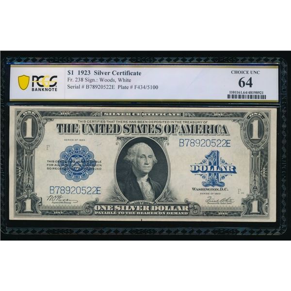 1923 $1 Silver Certificate PCGS 64
