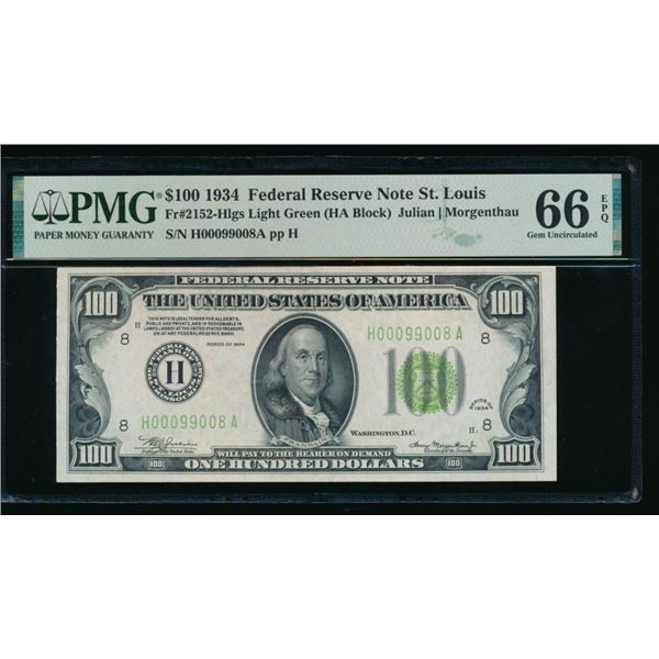 1934 $100 St Louis FRN PMG 66EPQ Top Pop