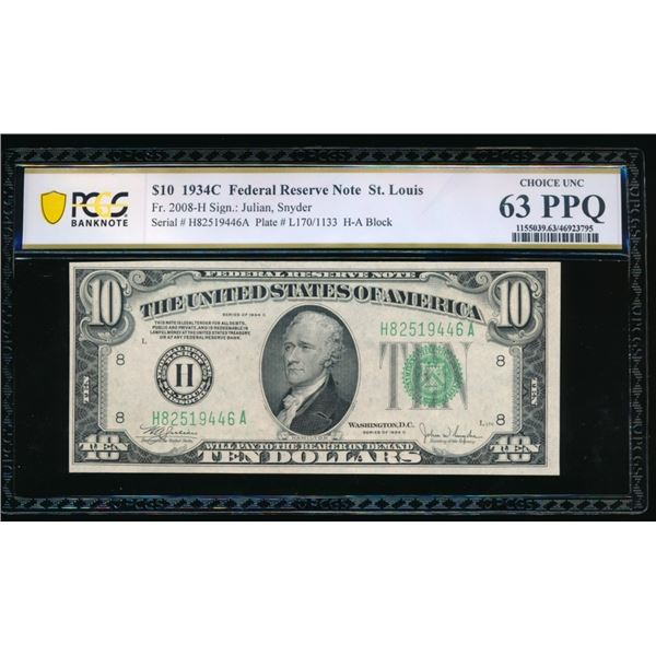 1934C $10 St Louis FRN PCGS 63PPQ