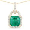 Image 1 : 14KT Yellow Gold 3.01ct Zambian Emerald and Diamond Pendant with Chain