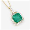 Image 2 : 14KT Yellow Gold 3.01ct Zambian Emerald and Diamond Pendant with Chain