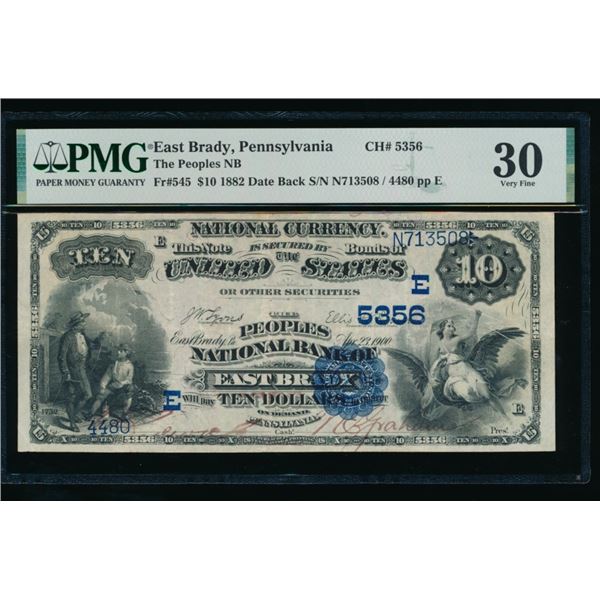 1882 $10 East Brady PA National PMG 30