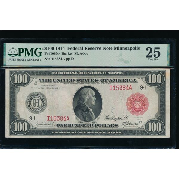 1914 $100 Red Seal Minneapolis FRN PMG 25