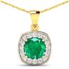 Image 1 : 14KT Yellow Gold 2.00ct Zambian Emerald and Diamond Pendant with Chain