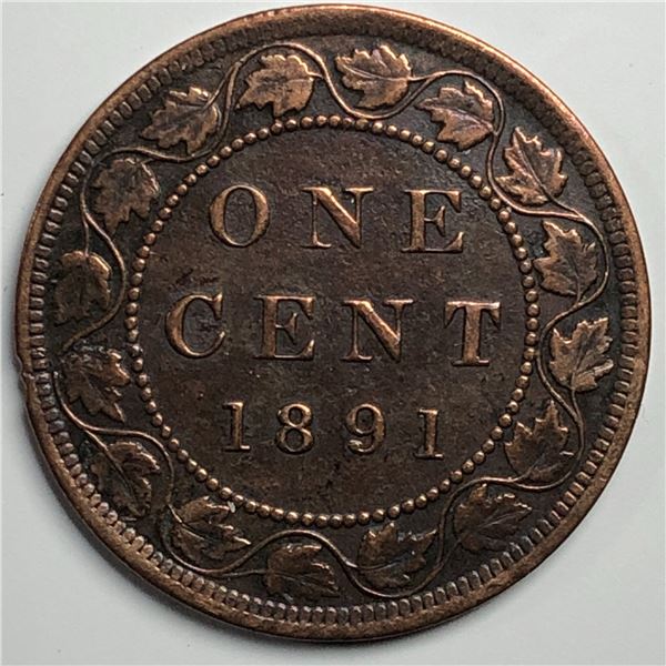 Canadian Large Cent 1891 VF+ LDLL