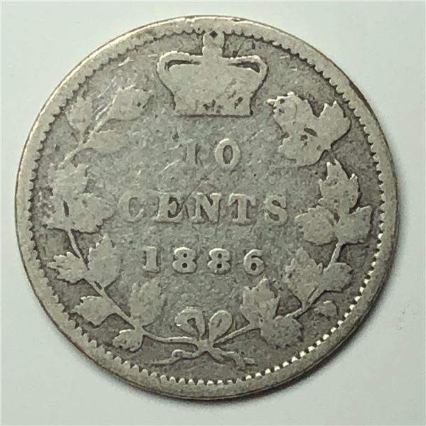 Canadian .10 Cent Dime 1886 Small Date