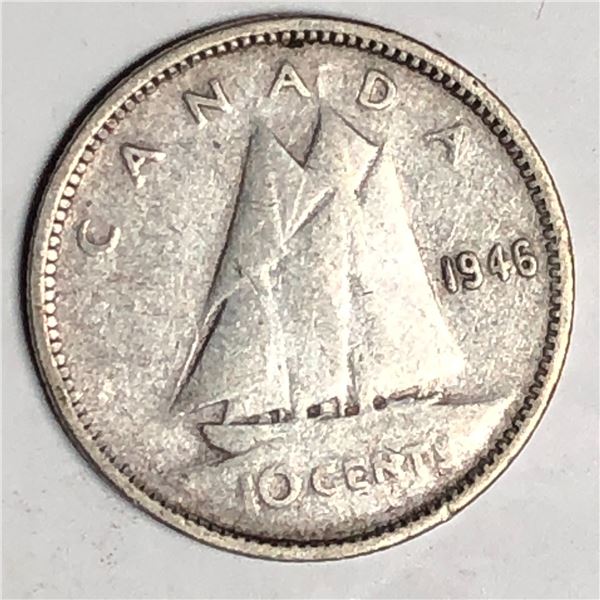 Canadian .10 Cent Dime 1946 F