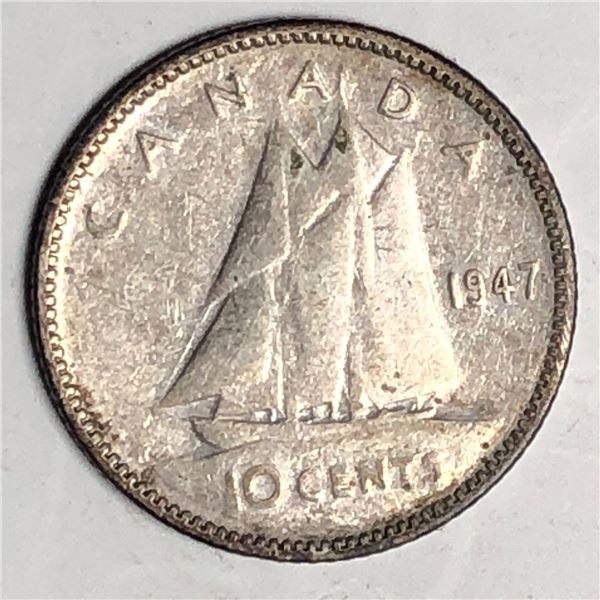 Canadian .10 Cent Dime 1947 VF