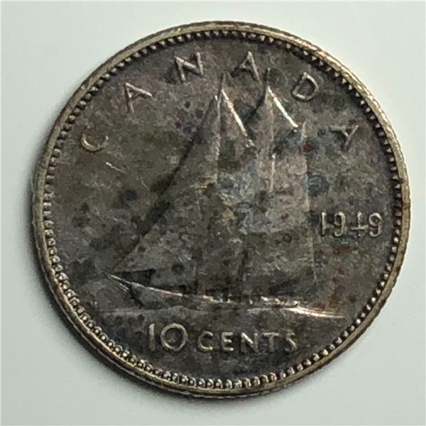 Canadian .10 Cent Dime 1949 EF MULTI TONED