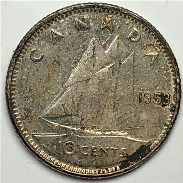 Canadian .10 Cent Dime 1953 SF