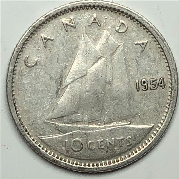 Canadian .10 Cent Dime 1954