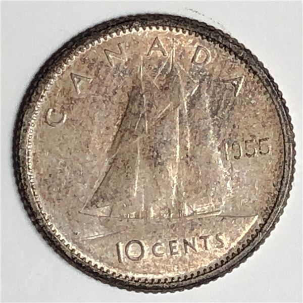 Canadian .10 Cent Dime 1955 EF+