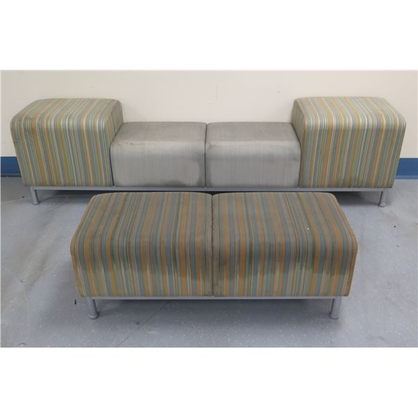 Upholstered Metal Frame Bench Seat 96"x19"x26"H w/ Matching Ottoman 48"x18"x18"H