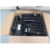 Image 8 : WorkRite Ergonomic Desk & Contents: Lamps, Clock, Binders, Plastic Desk Organizers