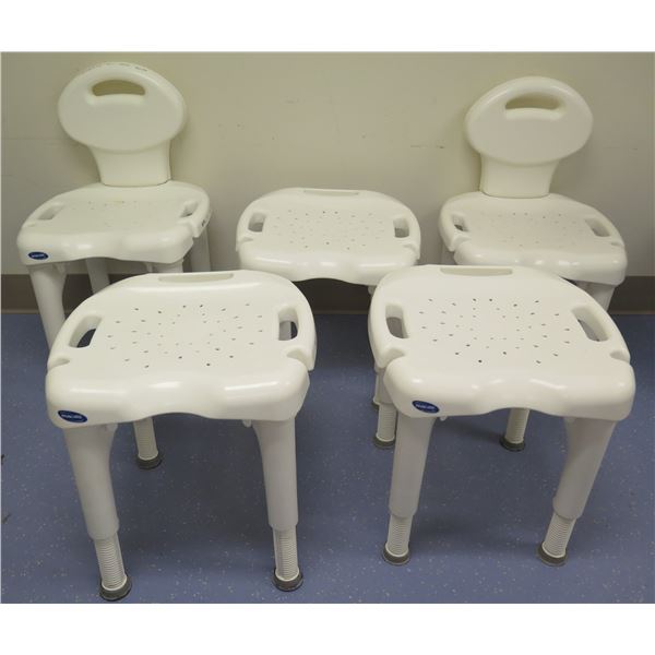Qty 5 Invacare Shower Chair Bases w/ 2 Backs, 18" x 18" Adjustable Height