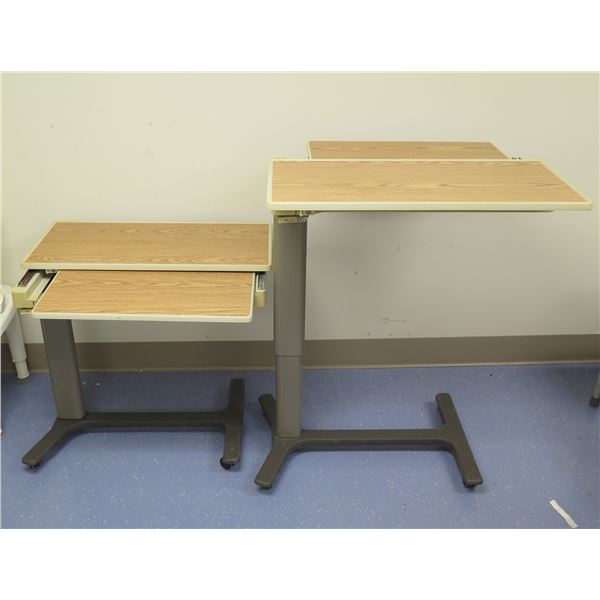 Qty 2 Hill-Rom Medical Overbed Tables w/ Split-Top 33" x 15" Adjustable Height