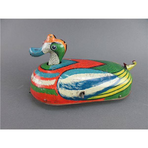 Wind Up Metal Duck Toy- Works- Missing Hand Crank- Front Wheel Drive