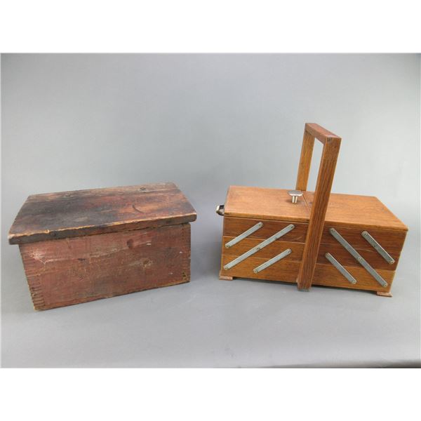 Sewing Box- 7" X 16" X 8"- Primitive Neverslip Caulk Box- 7.5" X 14.5" X 7.5"