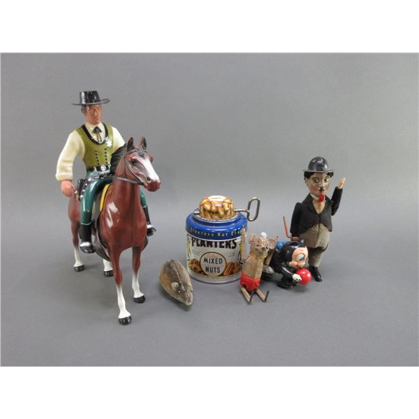 Wyatt Earp And Horse Toy- 5 Old Wind Up Tin Toys
