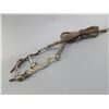 Image 1 : Unmarked Overlaid Bit- Crescent Moon Cheek- Shanked Copper Inlaid Snaffle Mouth- Leather Reins- Very