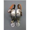 Image 1 : Unmarked Double Mounted Silver Overlaid Spurs With Mexican Silver Coin Buttons- 1.25" Bands- 1.25" S