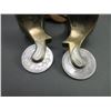 Image 5 : Unmarked Double Mounted Silver Overlaid Spurs With Mexican Silver Coin Buttons- 1.25" Bands- 1.25" S