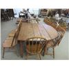 Image 1 : Double Drop Leaf Oak Table- 44" X 59"- 6 Spindle Chairs- 1 Does Not Match- Good Condition