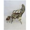 Image 4 : Vintage Cowhide Covered Horn Chair And Footstool- 45" X 31" X 22"D- Good Condition- Well Made