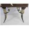 Image 9 : Vintage Cowhide Covered Horn Chair And Footstool- 45" X 31" X 22"D- Good Condition- Well Made