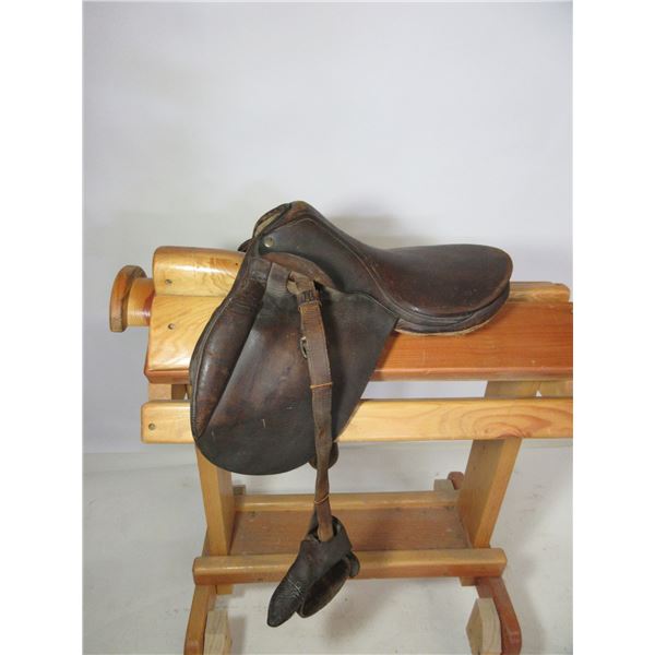 Antique Childs Dressage Saddle With Original Cinch- 12" Seat- Decent Condition
