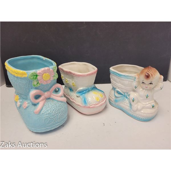 Lot of 3 Mid Century Baby Bootie Flower Planters