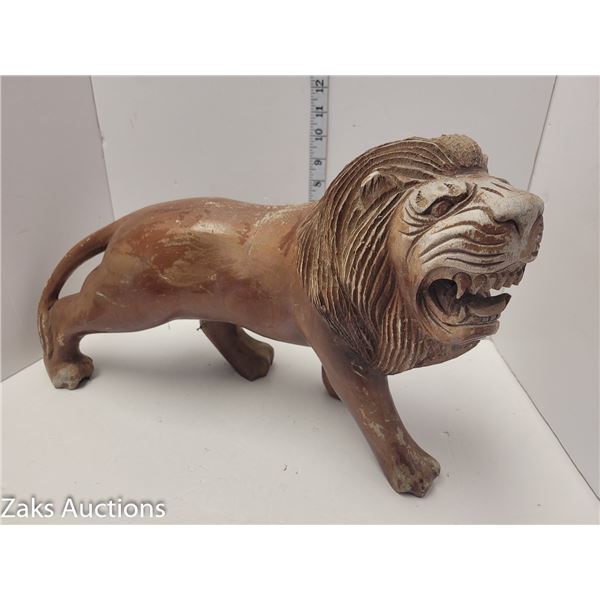 Fair Size Wooden Lion Carving