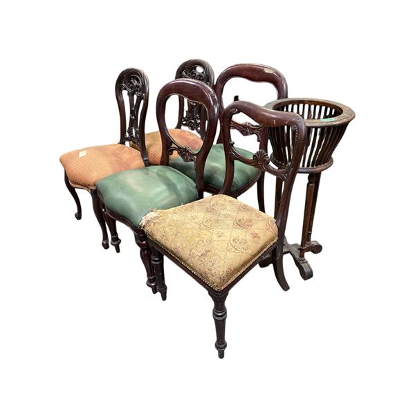 Group lot of 5 antique chairs / 1 antique display