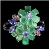 Image 1 : Emerald, Tanzanite and Garnet Ring in 925 Gold Plated Sterling Silver - Size 8.5 - Appraised Replace