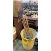 Image 1 : Bin lot of garden tools - Shovel, rakes, broom, scraper - Garbage bin not included