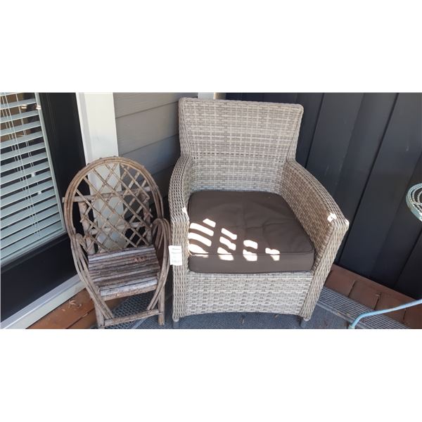 Wicker chair,plant stand A