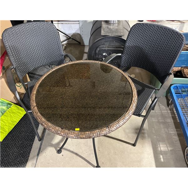 Glass Top Patio Table with 2 Chairs 28Dx28H
